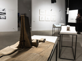 Close-up of a lighthouse model with a plaster base and laser-cut black corrugated cardboard by Jurgis Gečys