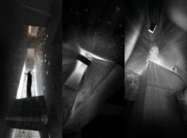 Three rendered views of the interior spaces of the Lighthouse intervention by Jurgis Gečys