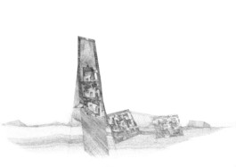 Hand-drawn section of the Lighthouse intervention on the Curonian Spit by Jurgis Gečys