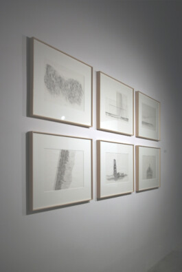 Six framed conceptual ink drawings for The Curonian Spit – The Identity of the Landscape by Jurgis Gečys