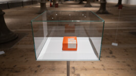 Original box of approximately forty-year-old unexposed photographic glass negatives, presented as part of Unexposed, 2021, by Jurgis Gečys at Rotlicht Festival 2023, Semperdepot, Vienna.