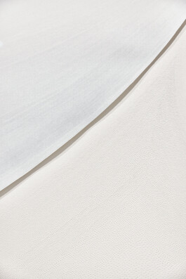 Detail of Between Memory and Perception, 2022 by Jurgis Gečys, showing a delicate pointillist ink drawing and embossed paper surface with curved overlapping forms.