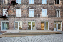 Facade of Bildraum Studio at Brotfabrik Wien during the group exhibition HORIZON in 2022.
