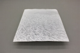 Curved silver gelatin print by Jurgis Gečys depicting the textured surface of sand, displayed hovering above the gallery floor.