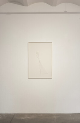 Framed ink drawing Locomotion — Cognition, Backbord by Jurgis Gečys, installed at Bildraum Studio during the group exhibition HORIZON in 2022.