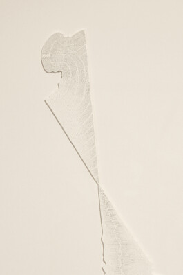 Detail of Locomotion — Cognition, Backbord by Jurgis Gečys, showing individually applied ink points forming converging lines and irregular contours on paper.