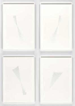 Four framed ink drawings from Jurgis Gečys’s Locomotion — Cognition I series, arranged in a two-by-two composition.