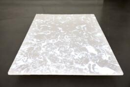 The Memory of the Ground, 2020, by Jurgis Gečys – jesmonite sculpture with video projection, Chapter 2, transforming the imprinted surface through moving light.