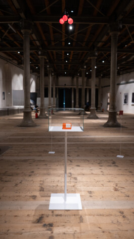 Detail view of Unexposed, 2021, by Jurgis Gečys, showing the original packaging of approximately forty-year-old 4 × 5 inch photographic glass negatives at the Rotlicht Festival 2023, Semperdepot, Vienna.